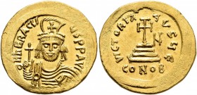 Heraclius, 610-641. Solidus (Gold, 21 mm, 4.50 g, 7 h), Constantinopolis, 610-613. d N hЄRACLIЧS P P AVG Draped and cuirassed bust of Heraclius facing...