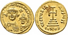 Heraclius, with Heraclius Constantine. Solidus (Gold, 21 mm, 4.55 g, 7 h), Constantinopolis, circa 616-625. dd NN hERACLIЧS ET hERA CONST PP AV Crowne...