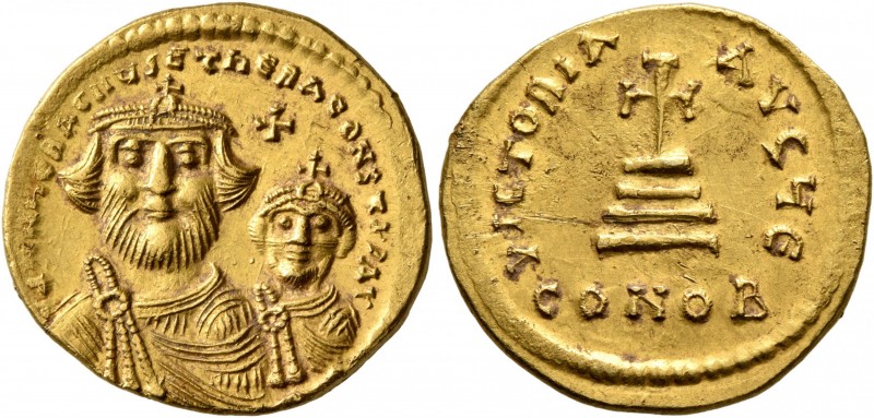 Heraclius, with Heraclius Constantine, 610-641. Solidus (Gold, 20 mm, 4.45 g, 6 ...