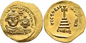 Heraclius, with Heraclius Constantine, 610-641. Solidus (Gold, 22 mm, 4.50 g, 7 h), uncertain eastern mint (Alexandria?), 613-618. [dd NN hER]ACLIЧS E...