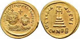 Heraclius, with Heraclius Constantine, 610-641. Solidus (Gold, 21 mm, 4.35 g, 7 h), uncertain eastern mint (Alexandria?), 613-618. dd NN hERACLIЧS ET ...