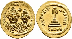 Heraclius, with Heraclius Constantine, 610-641. Solidus (Gold, 22 mm, 4.42 g, 7 h), uncertain eastern mint (Alexandria?), 613-618. dd NN hERACLIЧS ET ...