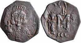 Constantine IV Pogonatus, 668-685. Follis (Bronze, 22 mm, 2.90 g, 6 h), Syracuse, 668-674. Helmeted and draped bust of Constantine IV facing, holding ...