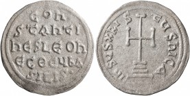 Constantine V Copronymus, with Leo IV, 741-775. Miliaresion (Silver, 22 mm, 1.67 g, 1 h), Constantinopolis, 751-775. IҺSЧS XRISTЧS ҺICA Cross potent s...
