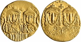 Leo IV the Khazar, with Constantine VI, 775-780. Solidus (Gold, 21 mm, 4.42 g, 6 h), Constantinopolis, 778-780. LЄOҺVSSЄ[ςςOҺCOҺ]STAҺTIOҺЄOS Crowned a...