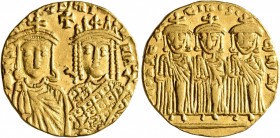 Constantine VI & Irene, 780-797. Solidus (Gold, 19 mm, 4.42 g, 6 h), Constantinopolis, 780-790. S IRIҺI [...] Crowned busts of Constantine VI, beardle...