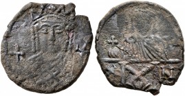 Constantine VI & Irene, 780-797. Follis (Bronze, 20 mm, 3.16 g, 5 h), Constantinopolis, 792-797. Crowned facing bust of Irene, wearing loros, holding ...