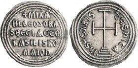 Michael III "the Drunkard", with Theodora and Thecla, 842-867. Miliaresion (Silver, 24 mm, 2.05 g, 1 h), Constantinopolis, 842-856. IҺSЧS XRISTЧS ҺICA...