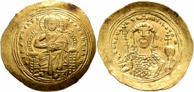 Constantine IX Monomachus, 1042-1055. Histamenon (Gold, 29 mm, 4.43 g, 6 h), Constantinopolis. +IhS XIS RЄX RЄςNANTIҺm Christ, nimbate, seated facing ...