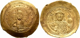 Constantine IX Monomachus, 1042-1055. Histamenon (Gold, 28 mm, 4.40 g, 6 h), Constantinopolis. +IhS XIS RЄX RЄςNANTIҺm Nimbate bust of Christ facing, ...