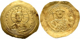 Constantine IX Monomachus, 1042-1055. Histamenon (Gold, 28 mm, 4.40 g, 5 h), Constantinopolis. +IhS XIS RЄX RЄςNANTIҺm Nimbate bust of Christ facing, ...