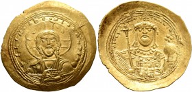 Constantine IX Monomachus, 1042-1055. Histamenon (Gold, 28 mm, 4.44 g, 5 h), Constantinopolis. +IhS XIS RЄX RЄςNANTIҺm Nimbate bust of Christ facing, ...