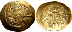 John II Comnenus, 1118-1143. Hyperpyron (Gold, 30 mm, 4.41 g, 7 h), Constantinopolis. Christ, nimbate, seated facing on throne without back, wearing p...