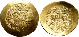 John II Comnenus, 1118-1143. Hyperpyron (Gold, 27 mm, 4.48 g, 6 h), Thessalonica. Christ, nimbate, seated facing on throne without back, wearing palli...