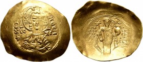 Manuel I Comnenus, 1143-1180. Hyperpyron (Gold, 30 mm, 4.23 g, 5 h), Thessalonica. +ΚЄ ROHΘЄI Draped bust of Christ facing, nimbate, raising his right...
