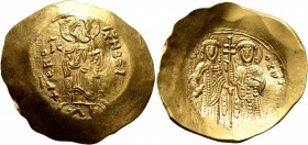 Alexius III Angelus-Comnenus, 1195-1203. Hyperpyron (Gold, 29 mm, 4.41 g, 6 h), Constantinopolis. +KE RO HOЄI Christ standing facing on dais, nimbate,...