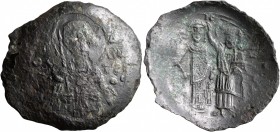 Manuel Comnenus-Ducas, despot of Thessalonica, 1230-1237. Trachy (Bronze, 29 mm, 1.90 g, 7 h), Thessalonica. Bust of St. Demetrius facing, beardless a...