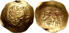 John III Ducas (Vatatzes), emperor of Nicaea, 1222-1254. Hyperpyron (Gold, 29 mm, 4.53 g, 6 h), Magnesia. Christ, nimbate, seated facing on throne, we...