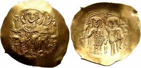 John III Ducas (Vatatzes), emperor of Nicaea, 1222-1254. Hyperpyron (Gold, 30 mm, 4.35 g, 6 h), Magnesia. Christ, nimbate, seated facing on throne, we...