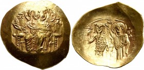 John III Ducas (Vatatzes), emperor of Nicaea, 1222-1254. Hyperpyron (Gold, 28 mm, 4.41 g, 6 h), Magnesia. Christ, nimbate, seated facing on throne, we...