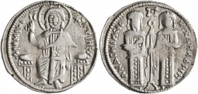 Andronicus II Palaeologus, with Michael IX, 1282-1328. Basilikon (Silver, 21 mm, 2.13 g, 6 h), Constantinopolis, 1304-1320. KVPIE BOHΘEI Christ, nimba...