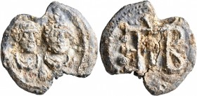 Heraclius and Heraclius Constantine (?), 625-629. Seal (Lead, 25 mm, 7.87 g, 11 h). Facing busts of Heraclius and Heraclius Constantine, each wearing ...