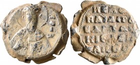 Basileios Apokapes, protoproedros and doux of Edessa, 1077-1081. Seal (Lead, 24 mm, 13.04 g, 12 h). [Θ RACI]-Λ/Є/I/ω Facing bust of Saint Basil, nimba...