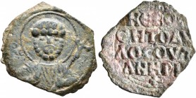 CRUSADERS. Antioch. Tancred, regent, 1101-1112. Follis (Bronze, 23 mm, 4.47 g, 7 h). Ο / ΠΕ-Τ/P/O/C Nimbate bust of St. Peter facing, raising his righ...
