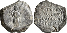 CRUSADERS. Antioch. Roger of Salerno, regent, 1112-1119. Follis (Bronze, 23 mm, 7.78 g, 1 h). Virgin Mary standing orans, nimbate, wearing jewelled ma...