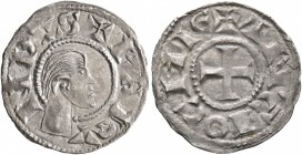 CRUSADERS. Antioch. Raymond of Poitiers, 1136-1149. Denier (Silver, 18 mm, 0.96 g, 7 h). +RAIMVNDVS Bare male head with short hair to right. Rev. +ANT...