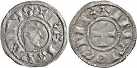 CRUSADERS. Antioch. Raymond of Poitiers, 1136-1149. Denier (Silver, 18 mm, 1.00 g, 5 h). +RAIMVNDVS Bare male head with short hair to right. Rev. +ANT...