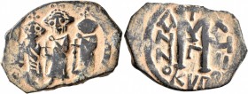 ISLAMIC, Time of the Rashidun. Pseudo-Byzantine types. Fals (Bronze, 26 mm, 4.64 g, 7 h), imitating a 'Cyprus follis', uncertain mint, AH 15/16-23/4 =...
