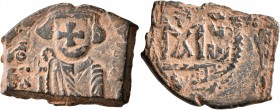 ISLAMIC, Time of the Rashidun. Pseudo-Byzantine types. Fals (Bronze, 22 mm, 4.53 g, 6 h), presumably imitating a RY 3 follis of Constans II, Class G, ...