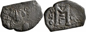 ISLAMIC, Time of the Rashidun. Pseudo-Byzantine types. Fals (Bronze, 24 mm, 5.18 g, 7 h), imitating a follis of Constans II, uncertain mint, circa AH ...