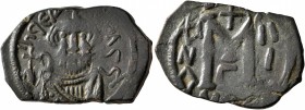 ISLAMIC, Time of the Rashidun. Pseudo-Byzantine types. Fals (Bronze, 25 mm, 4.51 g, 6 h), imitating a follis of Constans II, uncertain mint, circa AH ...