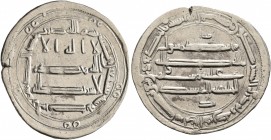 ISLAMIC, 'Abbasid Caliphate. al-Rashid, AH 170-193 / AD 786-809. Dirham (Silver, 25 mm, 2.91 g, 3 h), citing the caliph Harun al-Rashid and the govern...