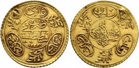 ISLAMIC, Ottoman Empire. Mahmud II, AH 1223-1255 / AD 1808-1839. Hayriya (Gold, 21 mm, 1.78 g, 2 h), Qustantiniya, AH 1223 = AD 1808 / RY 21 = 1829. P...