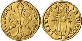 HUNGARY. Ludwig I, 1342-1382. Florin (Gold, 21 mm, 3.54 g, 1 h), Körmöcbánya (Kremnitz) mint, circa 1342-1353. +LODOV-ICI REX Lily. Rev. +S IOHA-NNES ...