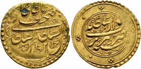IRAN, Qajars. Fath 'Ali Shah, as Shah, AH 1212-1250 / AD 1797-1834. Toman (Gold, 23 mm, 4.60 g, 3 h), Tabriz, AH 1235 = AD 1819/20. Album 2865. Light ...