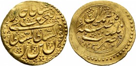 IRAN, Qajars. Fath 'Ali Shah, as Shah, AH 1212-1250 / AD 1797-1834. Toman (Gold, 24 mm, 4.54 g, 5 h), Hamadan, AH 1239 = AD 1823/4. Album 2865. The fl...