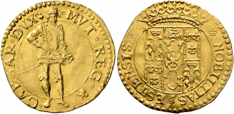 ITALY. Modena. Cesare d'Este, 1598-1628. Ongaro or Ducat (Gold, 22 mm, 3.43 g, 6...