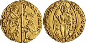 ITALY. Roma. Issued in the name of the Roman Senate, circa 1350-1439. Ducat (Gold, 21 mm, 3.48 g, 6 h). St. Peter standing right, presenting banner to...