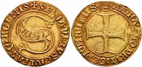 ITALY. Siena. Repubblica, 1404-1555. Ducato or Fiorino d’oro Largo (Gold, 22 mm, 3.40 g, 1 h), circa 1450-1470. + SENA•VETVS CIVITAS•VIRGINIS around l...