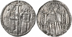 SERBIA. Stefan Uros II Milutin (?), king, 1282-1321. Gros (Silver, 20 mm, 1.32 g, 6 h), anepigraphic. Stefan Uroš II standing facing on the left and S...