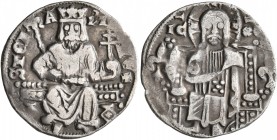 SERBIA. Stefan Uros II Milutin, king, 1282-1321. Gros (Silver, 19 mm, 2.07 g, 1 h). STEFAN REX Stefan Uroš II enthroned facing, crowned and bearded, h...