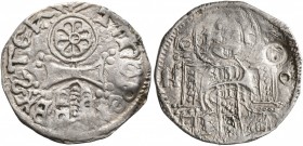 SERBIA. Stefan Uros IV Dusan, as king, 1331-1345. Gros (Silver, 19 mm, 1.00 g, 7 h). BHSTЄFA MOPЄI Ornamented helmet with feathers on top. Rev. Christ...