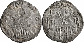 SERBIA. Stefan Uros IV Dusan, as king, 1331-1345. AE (Bronze, 21 mm, 1.39 g, 12 h), a contemporary imitation of a gros of Stefan Uroš IV Dušan. +MONIT...