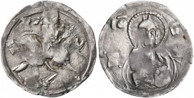SERBIA. Stefan Uros V, as tsar, 1355-1371. Gros (Silver, 16 mm, 0.75 g, 9 h). Stefan Uroš V on horseback to left. Rev. Bust of Christ facing with cros...