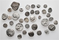 A lot containing 35 silver coins. All: Greek. Fine to very fine. LOT SOLD AS IS, NO RETURNS. 35 coins in lot.