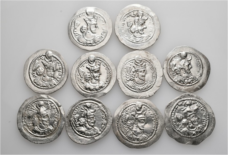 A lot containing 10 silver coins. All: Sasanian Drachms. Very fine to good very ...